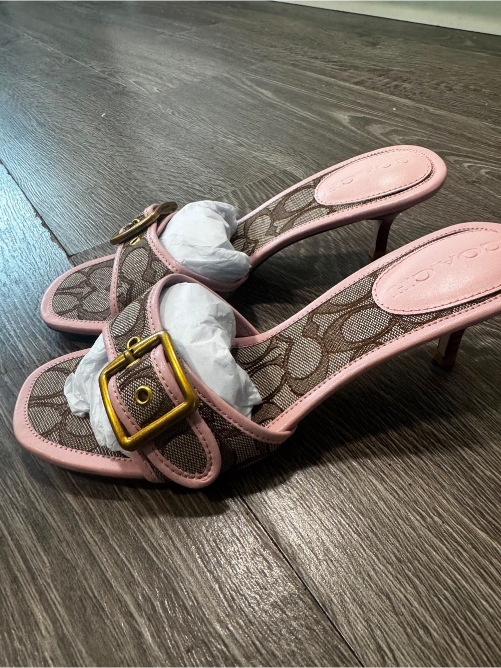 Coach Pink Signature Buckle Mule Heels